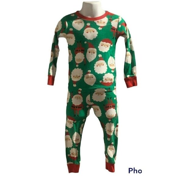 Carters Children 2 Piece Santa Pajama Set Toddler Size 2T Green Red White - Picture 1 of 12